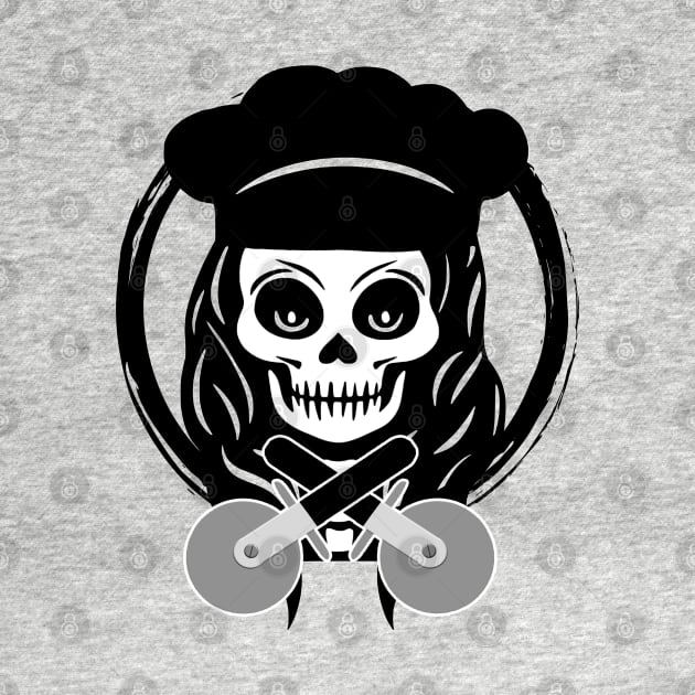 Female Pizza Chef Skull Black Logo by Nuletto